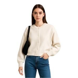 MNG Mango Knit Snap Front Cardigan Bomber - XL